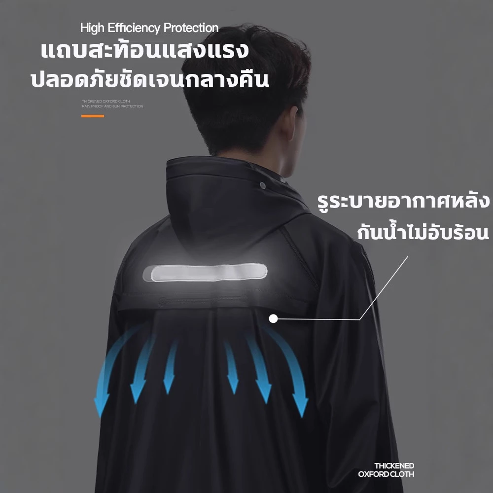 ชุดกันฝน แบบหนา มีแถบสะท้อนแสง เสื้อและกางเกงกันฝน รุ่นหมวกติดเสื้อ thumbnail 9