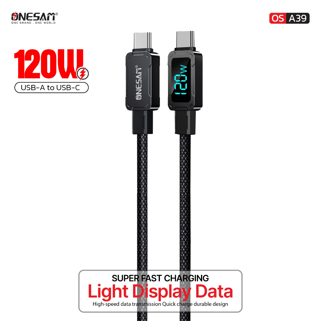 สายชาร์จ+หน้าจอสถานะ ONESAM รุ่น OS-A39 สาย SUPER FAST CHARGING Light Display Data Cable ยาว 1000มม.