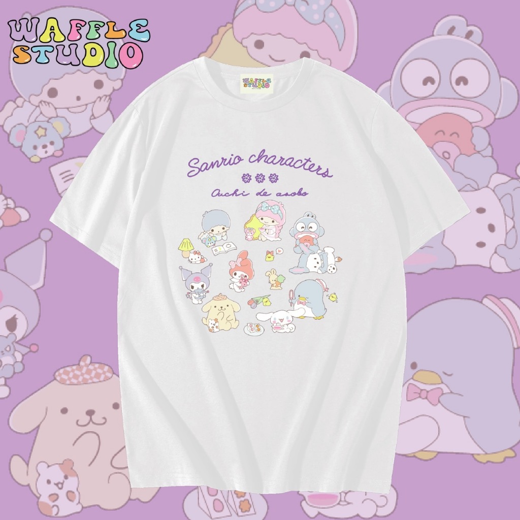 [ ส่งฟรี 🔥 ] WS0438 เสื้อยืดโอเวอร์ไซส์ เสื้อยืดเกาหลี ผ้าคอตตอน 100% เสื้อยืด Sanrio WAFFLE STUDIO