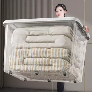 TIDY กล่องเก็บของ กล่องพลาสติก ลังใส่ของ50-400L มีล้อ ความจุสูง กล่องใส่เสื้อผ้า กล่องพลาสติก วางซ้อนกันได้ ลังเก็บของ