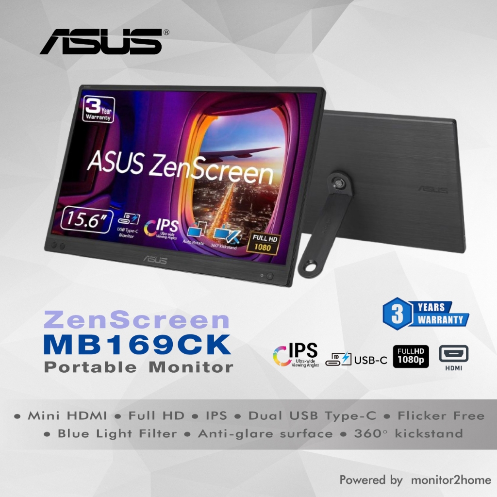 ASUS ZenScreen MB169CK Portable Monitor Full HD, IPS, Mini-HDMI, Dual USB Type-C, 360° Kickstand - 3