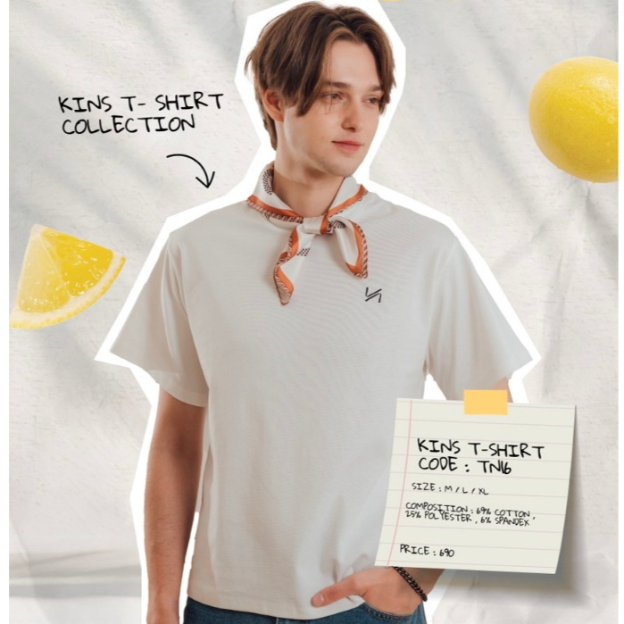KINS | เสื้อยืดคอกลม UNISEX มี 2 สี เสื้อยืดผู้ชาย T-SHIRT ลายปักโลโก้แบรนด์ (TN16)