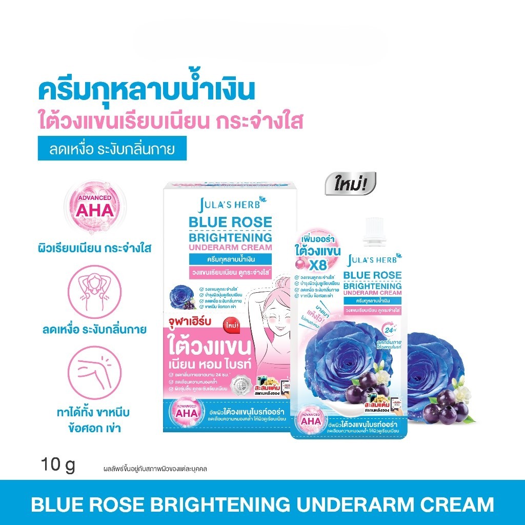 แบบกล่องJula's Herb Blue Rose Brightening Underarm ครีม จุฬาเฮิร์บ ครีมทาบำรุงใต้วงแขน