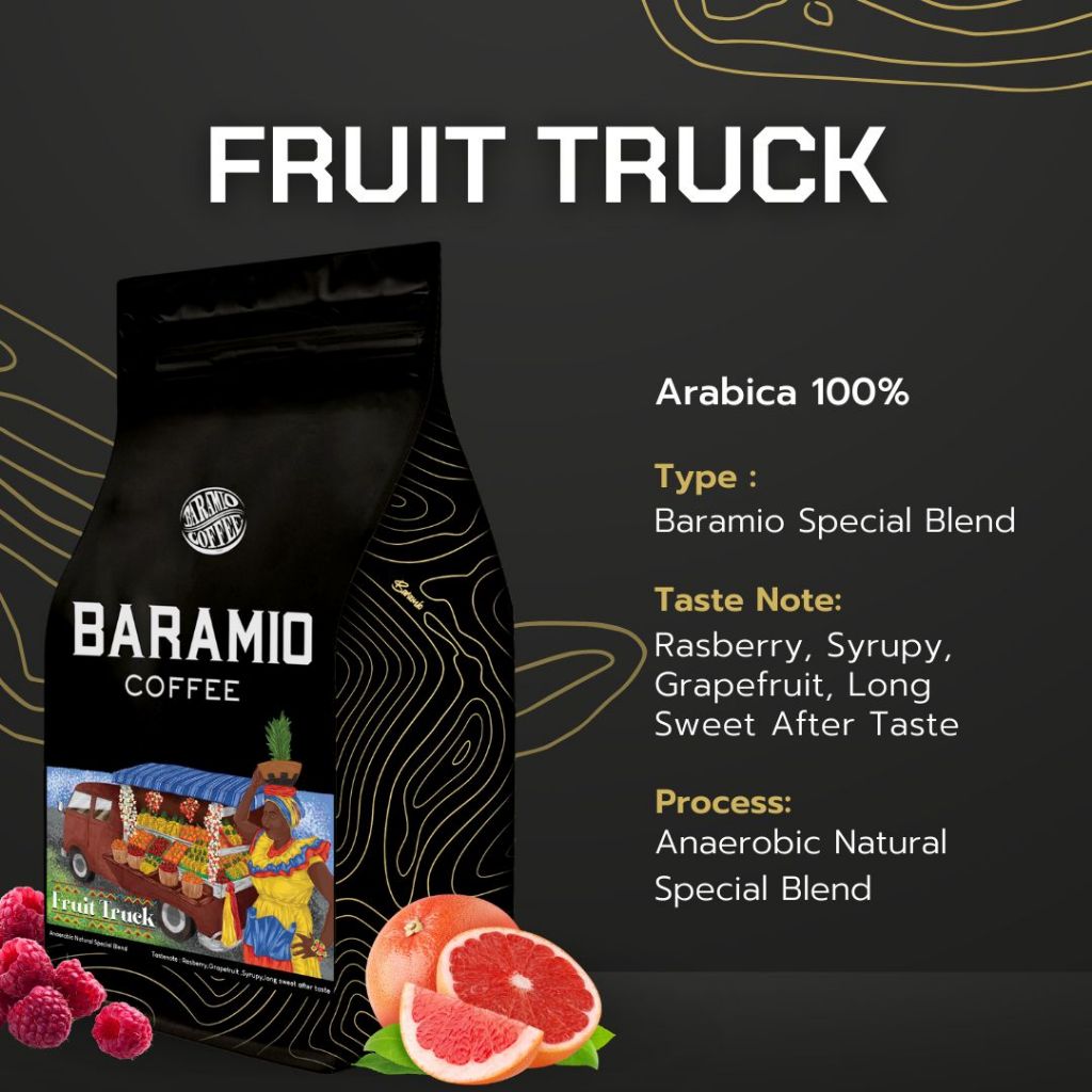 Baramio เมล็ดกาแฟคั่วรุ่น Fruit Truck 200g. (Arabica100%) Tasting Notes: Grapefruit,Raspberry,Floral