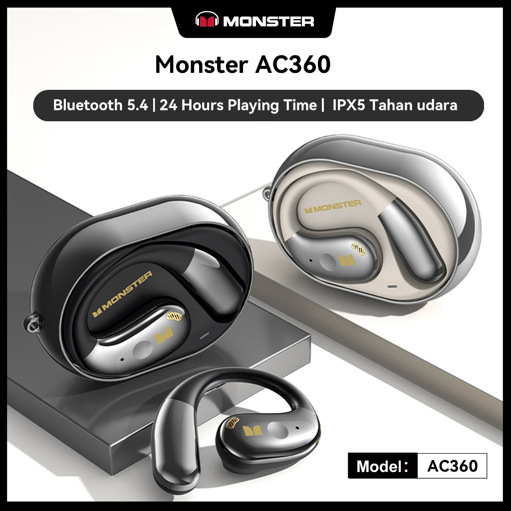 Monster AC360 ของแท้ 100% หูฟังบลูทูธเสียงไฮไฟ แบบคล้องหู ตัดเสียงรบกวน AI โทรชัด แบตเตอรี่ใช้งานได้