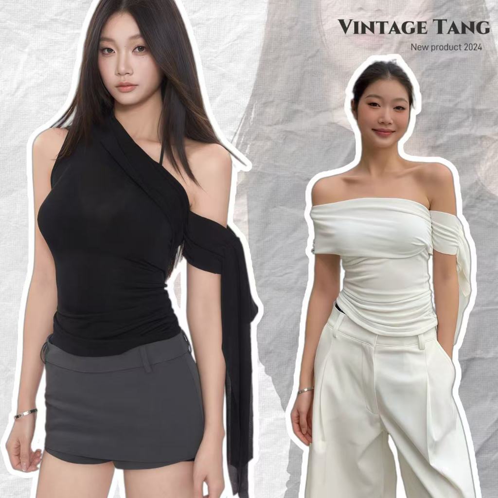 พร้อมส่ง🍄ดีไซน์ไม่เท่ากัน เสื้อไหล่เดี่ยว วันโชว์ไหล่เดียว เนื้อผ้าดีมาก ทรงเข้ารูป เสื้อยืด น่ารักแต่แอบเซ็กซี่