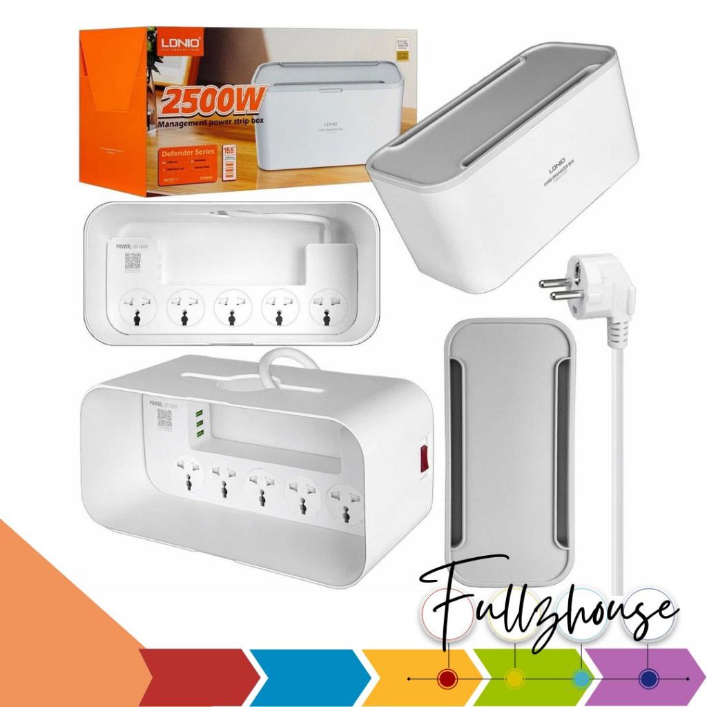 จัดส่งด่วน LDNIO SC5311 ปลั๊กพ่วงพร้อมกล่องเก็บปลั๊กไฟ ป้องกันไฟดูด กันเด็กแหย่ Socket 3 USB 5 outlet 2500W
