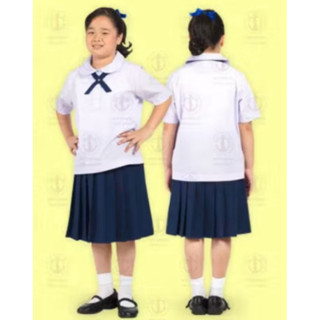 เสื้อนักเรียนคอบัวตราสมอ ของแท้ เสื้อนักเรียนประถมหญิง เสื้อ…