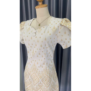 N779-780 สุพรรณษาเดรสผ้าไทย ผ้าทอลายเเพรวากาฬสินธุ์ ทรงสอบสวยมาก Dress ThaiDress