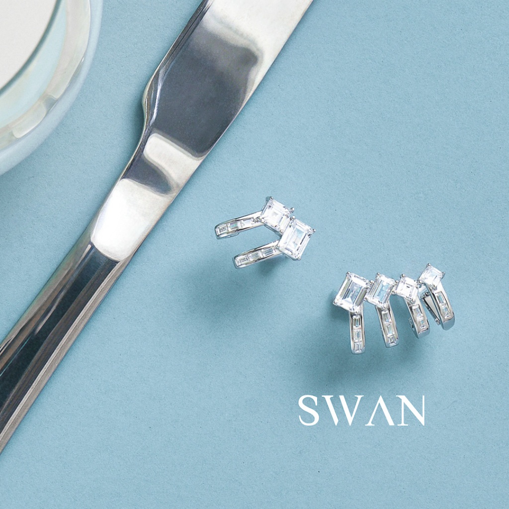 [ส่งด่วนฟรี]SWAN - Hollywood Glam Glow Earring ต่างหูเงินแท้ ฝังเพชรคิวบิวเซอร์โคเนียเสริมเสน่ห์