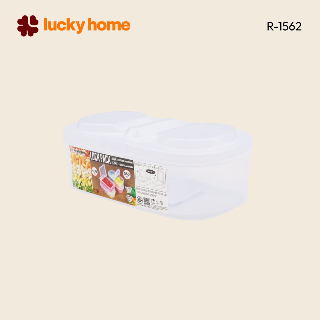 LUCKY HOME กล่องใส่อาหารพลาสติก 2 ช่อง ขนาด : 10(ก) x 18(ย) x 6(ส) cm ความจุ : 550 ml R-1562