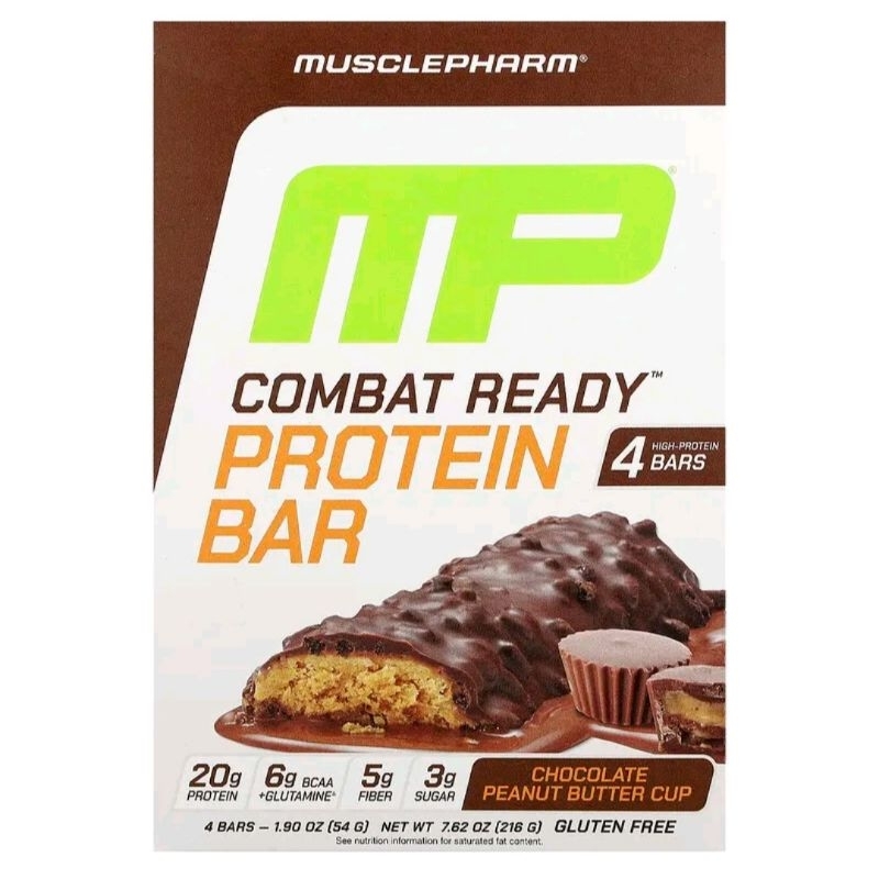 MusclePharm, Combat Ready™ Protein Bar, Chocolate Peanut Butter Cup, 4 Bars, 1.9 oz (54 g) Each