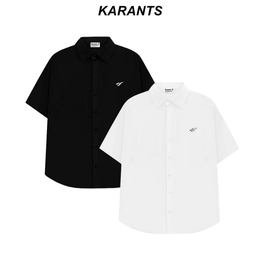 Karants เสื้อเชิ้ตทรงหลวมแบบเรียบ พร้อมโลโก้แถบโลหะ Premium Form Oversize - KR217 ใส่ได้ทั้งผู้ชายแล