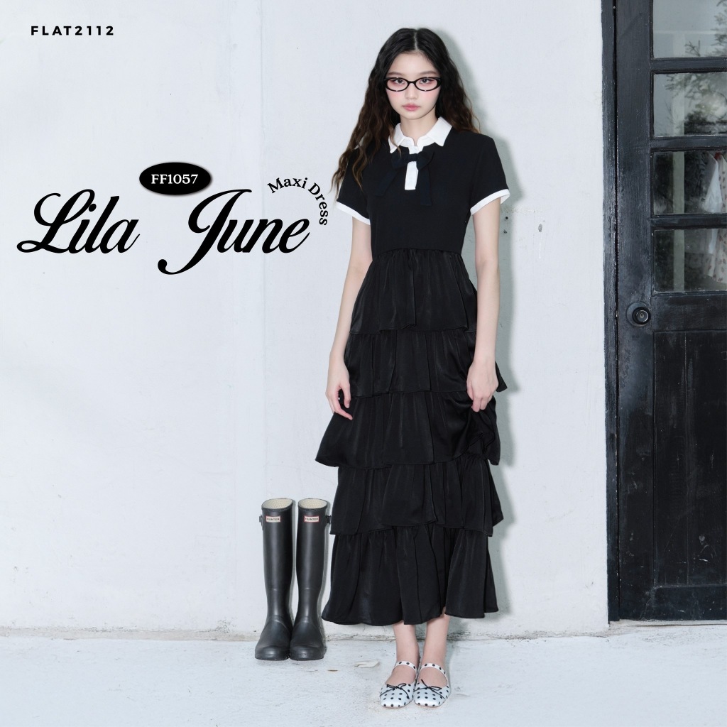 FLAT2112 : LILA JUNE MAXI DRESS เดรสยาว เดรสเสื้อเชิ้ต กระโปรงชั้นๆ แฟชั่นผู้หญิง ชุดออกงาน (FF1057)