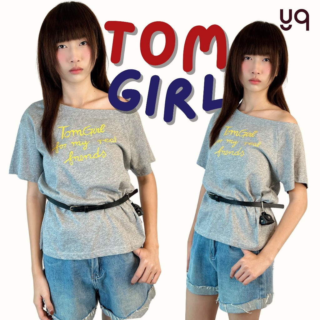 MG440 YQ KOREAN SHOP "เสื้อคอปาด Tom girl +เข็มขัด ป้ายYQ