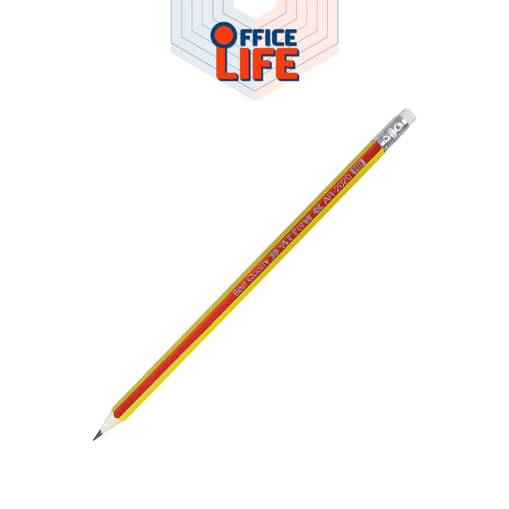 Arrow (ตราแอโรว์) ดินสอดำ แท่งเหลี่ยม มียางลบ รุ่น AR-2020 ความเข้ม HB ( 12 ด้าม / กล่อง คละสี ) - รูปที่ 2