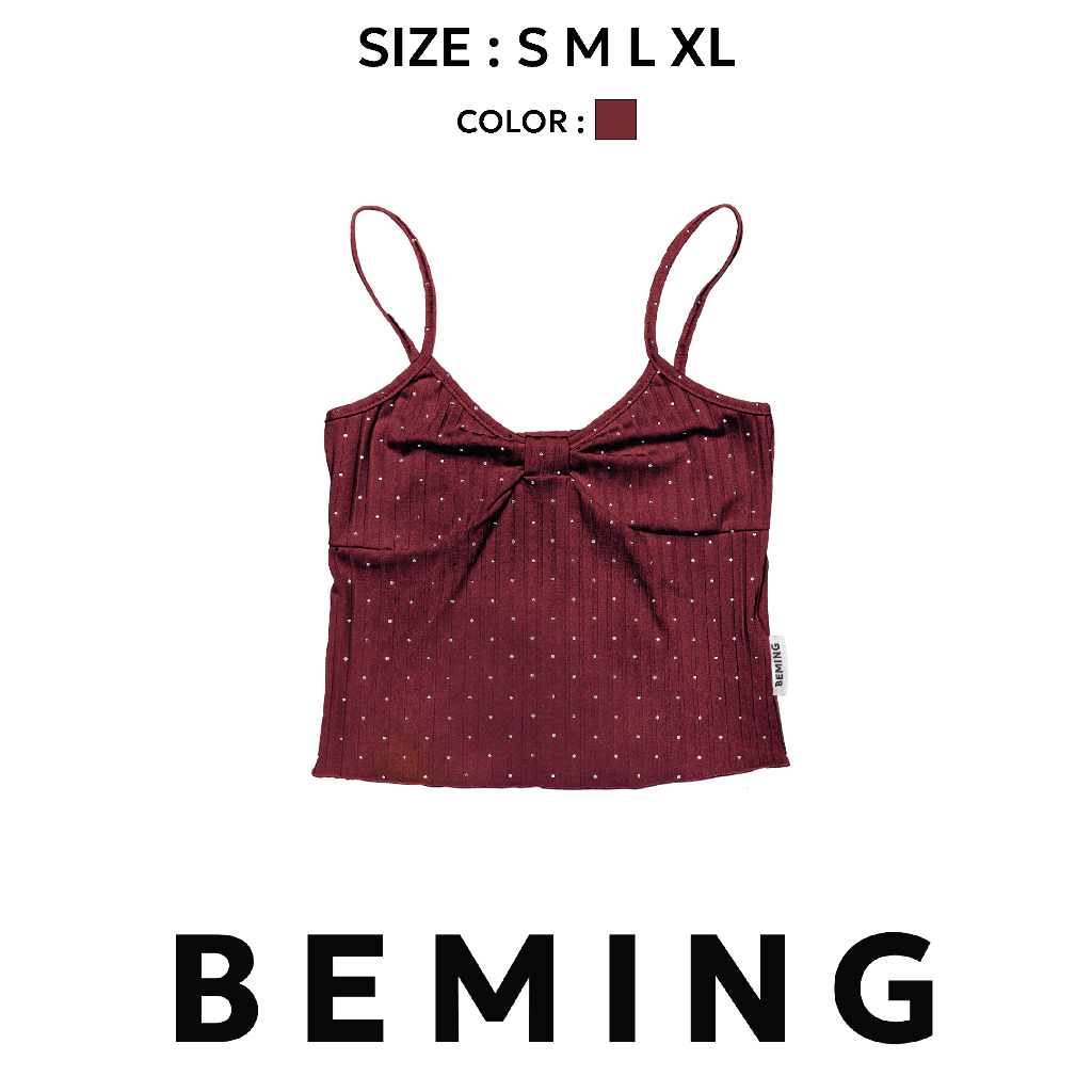 Bemingtop951(S-XL)-Lena Glitter Cami  – สายเดี่ยวผ้าร่องปักเพชรสุดคิ้วท์ - รูปที่ 2