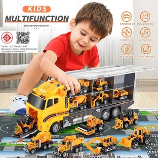 🚚รถของเล่น รถบรรทุก รถดับเพลิง ของเล่นเด็กรถบรรทุกตู้คอนเทนเนอร์ขนาดใหญ่ แถมโมเดลรถดับเพลิง6คัน สำหรับของขวัญเด็ก
