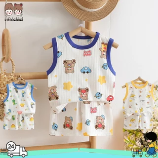 ชุดเสื้อกล้ามเด็ก ชุดเด็กน่ารัก พิมพ์ลายสัตว์ สไตล์น่ารัก มี7สีให้เลือก สำหรับเด็ก 0-4ขวบ