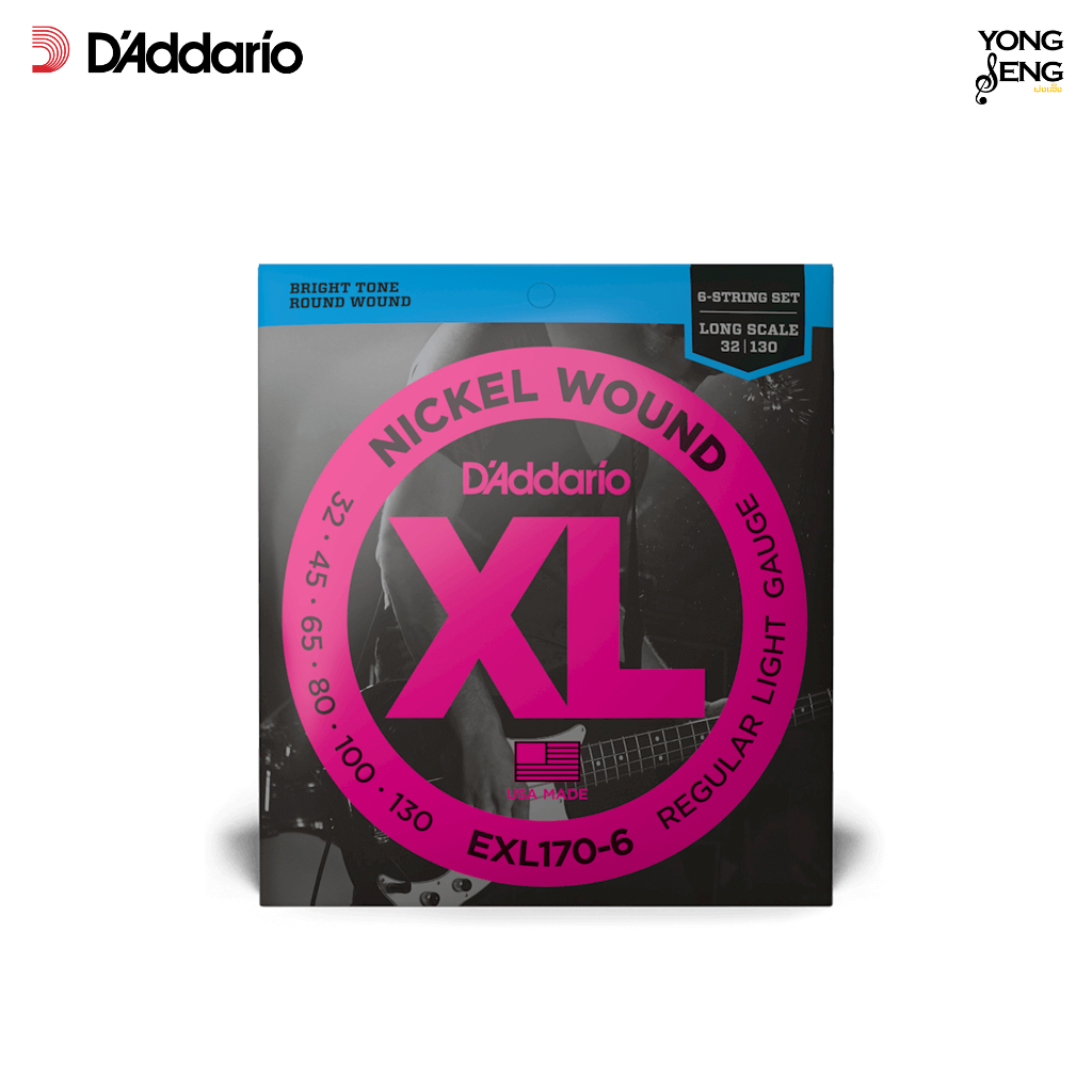 D'ADDARIO สายกีตาร์เบส 6 สาย Nickel Wound  รุ่น EXL170-6 (เบอร์ 32-130) (Yong Seng Music)