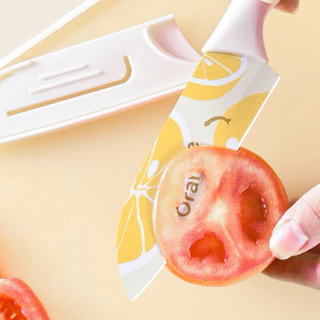 [🍊พร้อมส่ง] มีดทำครัว มีดปลอกผลไม้ ลายส้มน่ารัก หั่นหมู ผัก ผลไม้ มีดเคลือบเซลามิค สีพาสเทล หั่นของ