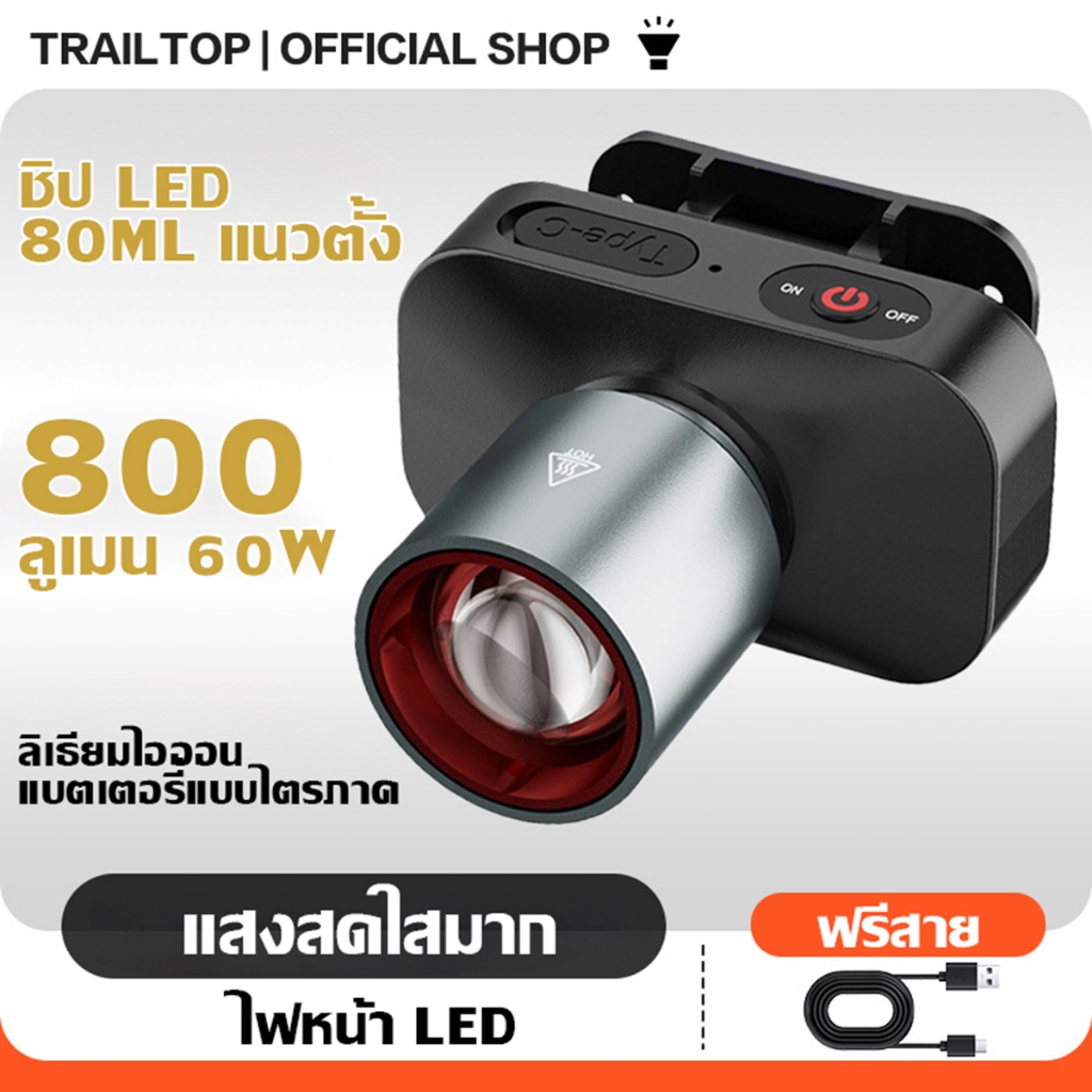 TRAILTOP ไฟฉายคาดหัว IPX4 กันน้ํา ส่องไกล ไฟคาดหัว LED 3 โหมดแสง ส่องกบ ไฟหน้าสำหรับตั้งแคมป์