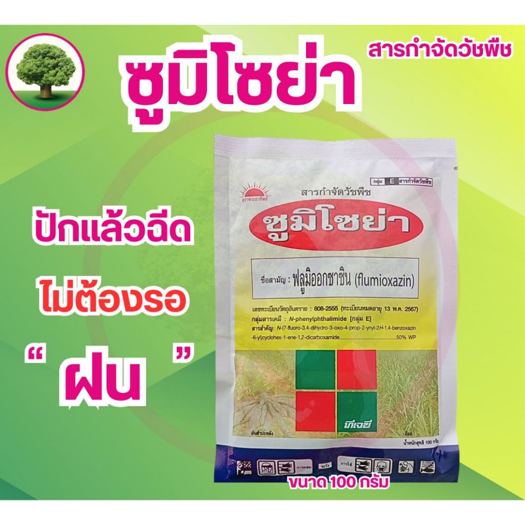 ซูมิโซย่า (100 กรัม)ฟลูมิออกซาซิน ยาคุมหญ้าในไร่อ้อย มัน สำปะหลัง