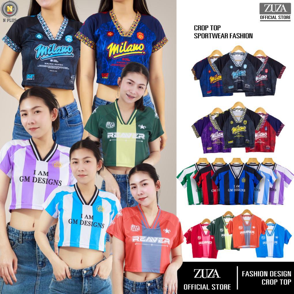 [พร้อมส่งจากไทย] ZUZA CROP TOP FASHION เสื้อครอปคอวีแฟชั่น สำหรับผู้หญิง งานพิมพ์ลายซับลิเมชั่น ผ้าไมโครฯเรียบ เนื้อนุ่ม