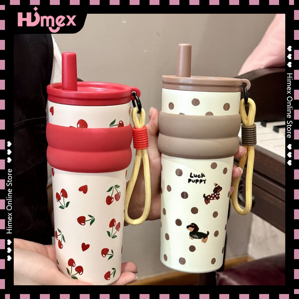 Himex แก้วสแตนเลส พร้อมหลอดแบบยืดหดได้ 680ml แก้วเยติน่ารัก ของขวัญ กระติกน้ําร้อน