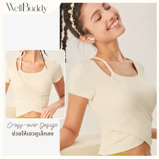 WellBuddy สปอร์ตบราแขนสั้น เสื้อโยคะ เสื้อออกกำลังกายแขนสั้น เสื้อพิลาทิส (Basic Cross-Wrap Top)