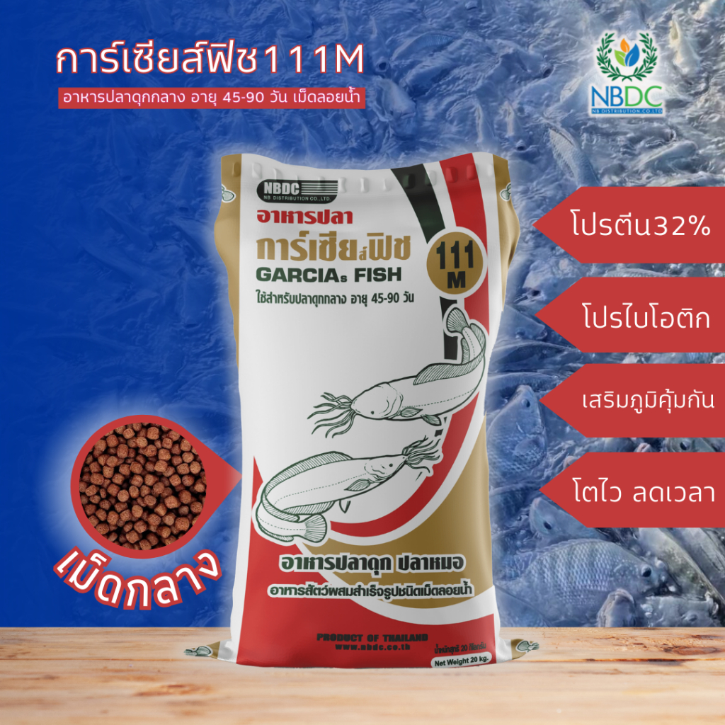 การ์เซียส์ฟิช 111M อาหารปลาดุกเล็ก อายุ 45-90 วัน โปรตีน32% ปลาสลิด ปลาสังกะวาด โปรไพโอติก เม็ดกลาง