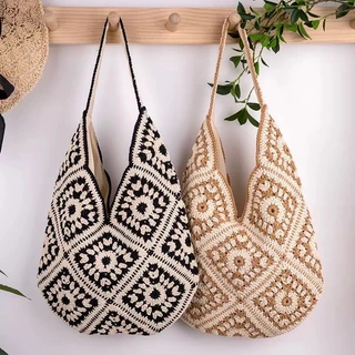 พร้อมส่ง 2 สี กระเป๋าถัก งานถักละเอียด ถักลาย มีซับใน งานสวย P355