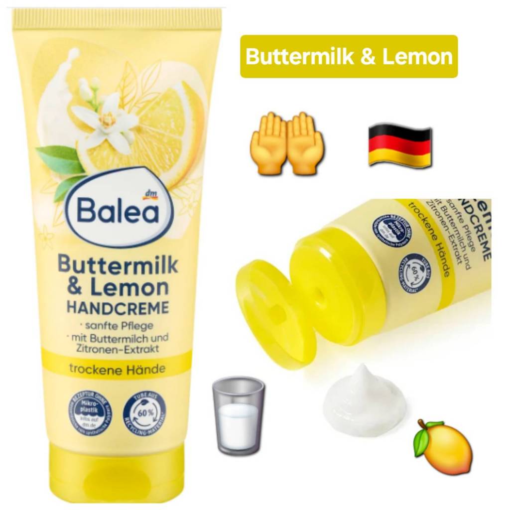 แท้ หิ้วเอง Balea Hand Cream : ButterMilk&Lemon 100 ml ครีมทามือ ซึมไว