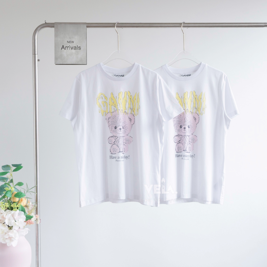 ❤️ พร้อมส่ง ❤️Ganni W Basic Cotton Jersey Teddy Relaxed T-Shirt (Bright White) แท้💯%