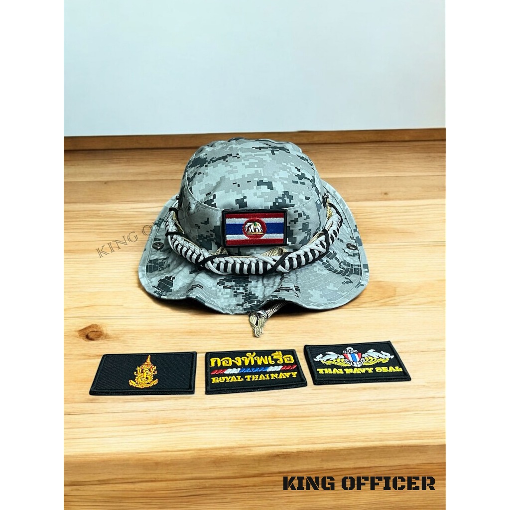 หมวกปีกสั้น พรางทะเล ดิจิตอล  ทร. NAVY กองทัพเรือ ถักเชือกพาราคอร์ส  Paracord อาร์ม ตีนตุ๊แก (S63)
