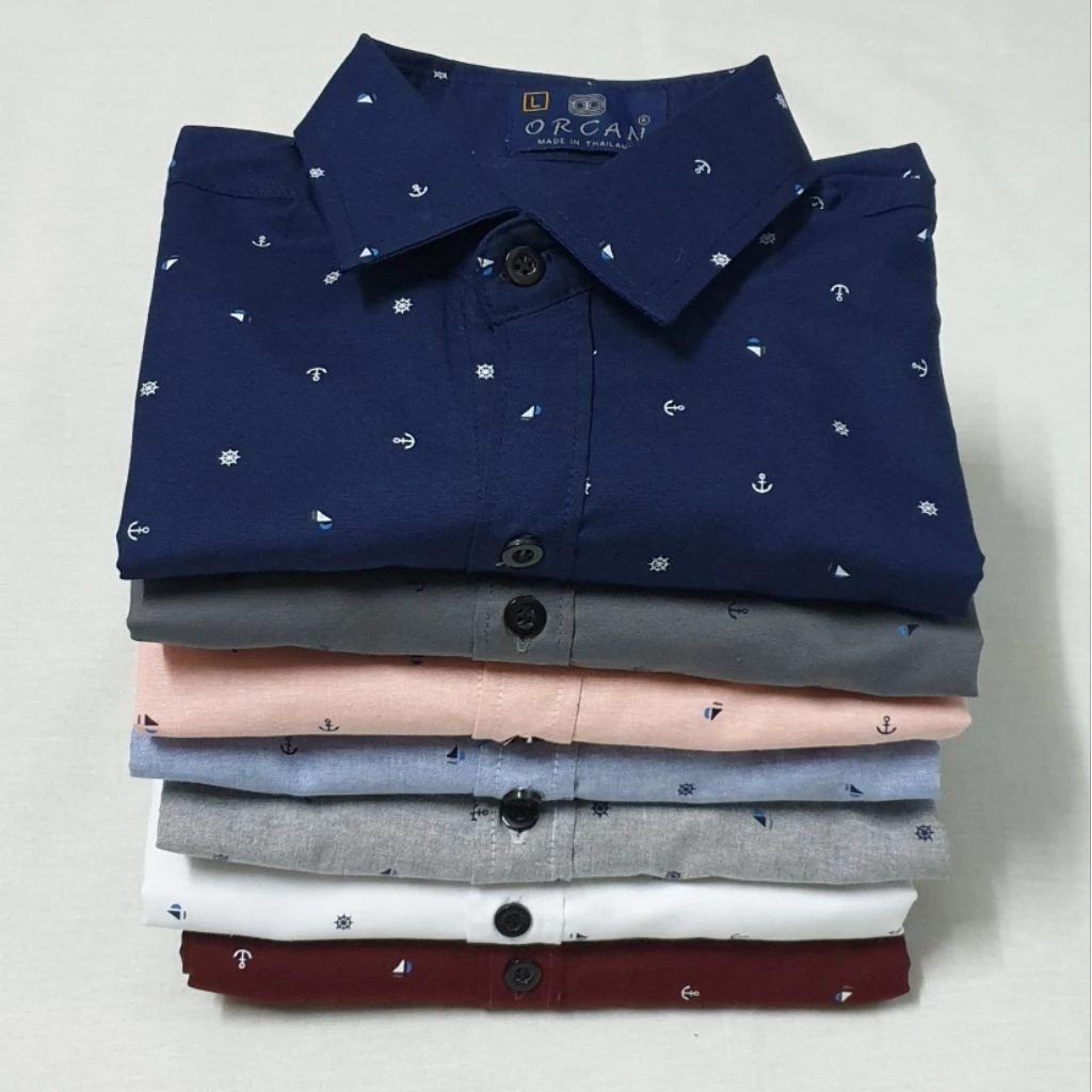 ลายสมอเรือ Size M -4XL ( อก 40-56 นิ้ว)เสื้อเชิ๊ตลำลอง ผ้าOXFORDS ใส่ได้ทุกโอกาส