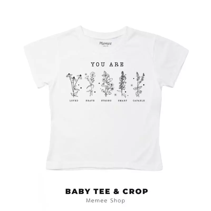 Memee ~ เสื้อยืดผ้าคอตตอน Baby Tee เสื้อสาวอวบ(You Are Flowerหญิง)