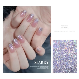 Nawoelite สติ๊กเกอร์ ตกแต่ง สีเงิน สติ๊กเกอร์ตกแต่งเล็บ 6 สี เกล็ดแวววาวทางช้างเผือก DIY อุปกรณ์ทำเล็บ สแตนด์อะลอนโซ่