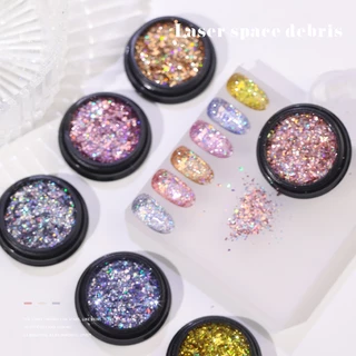 Nawoelite สติ๊กเกอร์ ตกแต่ง สีเงิน สติ๊กเกอร์ตกแต่งเล็บ 6 สี เกล็ดแวววาวทางช้างเผือก DIY อุปกรณ์ทำเล็บ สแตนด์อะลอนโซ่