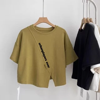 เสื้อครอปคนอ้วนไซส์ใหญ่ oversize เสื้อผ้าสาวอวบคนอ้วนน่ารัก เสื้อยืดสวยๆผู้หญิงแขนสั้นแบบหลวมสไตล์เกาหลี สกรีนลายวินเทจ