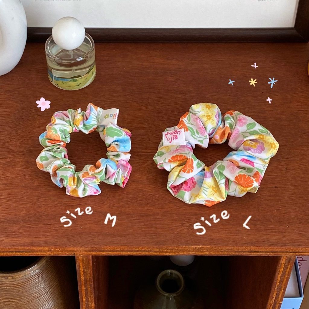 eden garden scrunchies | ยางมัดผมลายดอกไม้ ม่วนใจ๋สตูดิโอ | muanjia.studio