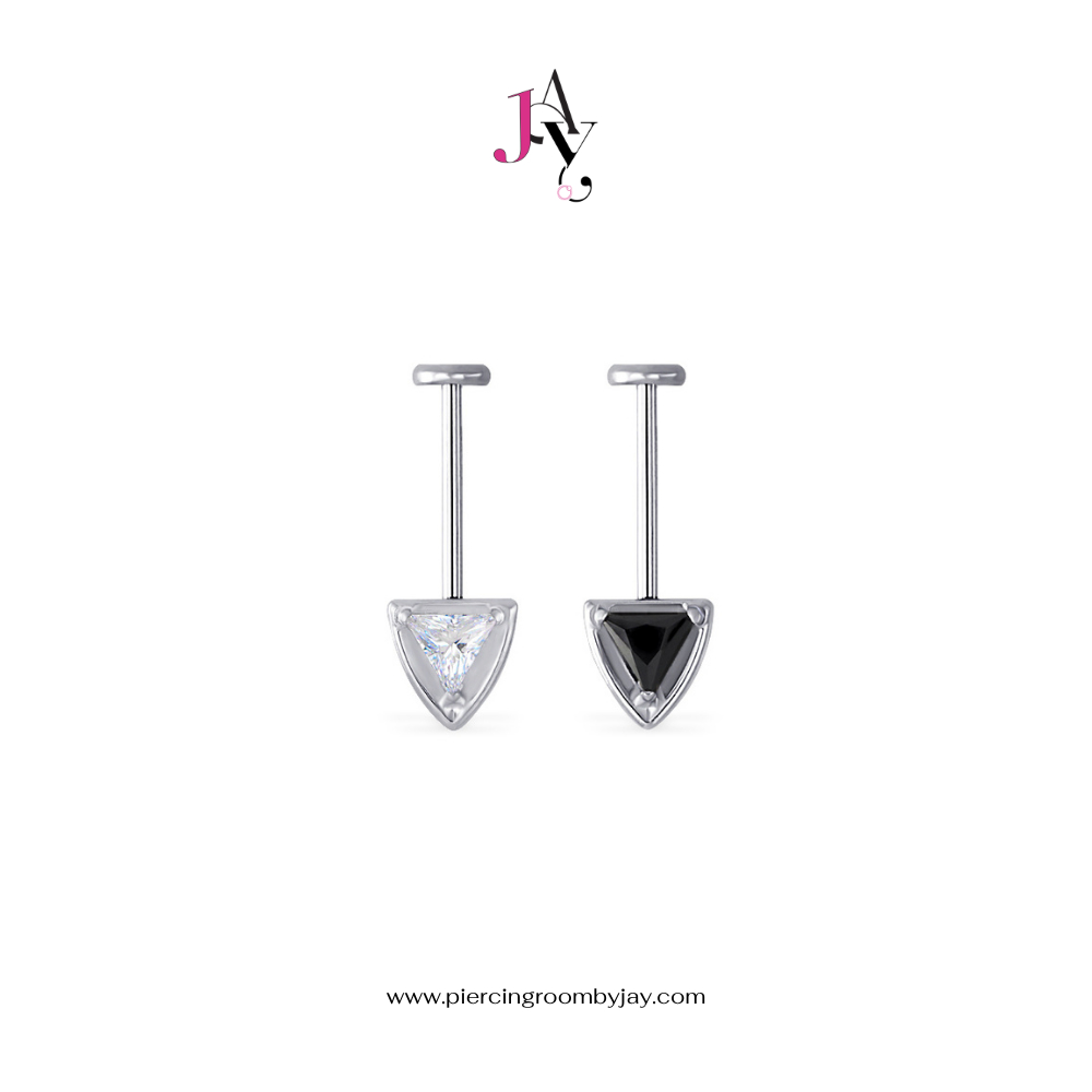 Piercingroom by Jay จิว/ต่างหูแป้นแบน สำหรับผิวแพ้ง่าย Triangle CZ Vertical Titanium (ราคาต่อชิ้น)