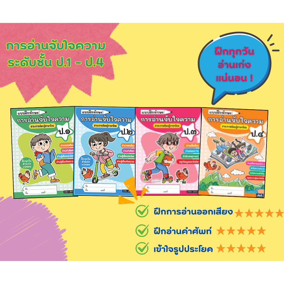 แบบฝึกทักษะ การอ่านจับใจความ ป.1 - 4 สาระการเรียนรู้ภาษาไทย ประถมศึกษา หนังสือเรียน ธารปัญญา เลือกเล