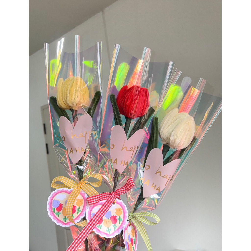 ดอกทิวลิป🌷 ลวดดัดกำมะหยี่ พร้อมส่ง ช่อดอกไม้ปัจฉิม รับปริญญา