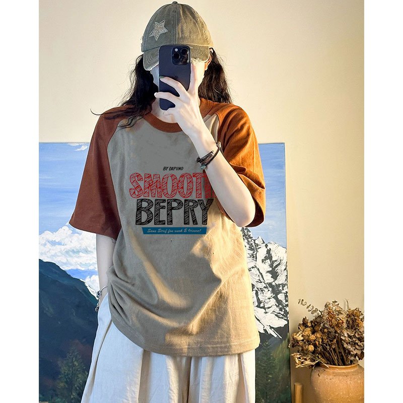 เสื้อยืดสวยๆผู้หญิงฤดูร้อนใหม่ สตรีทสีทูโทน oversize เสื้อผ้าสาวอวบไซส์ใหญ่ เสื้อโอเวอร์ไซส์ที่กําลังฮิต แฟชั่นเกาหลี