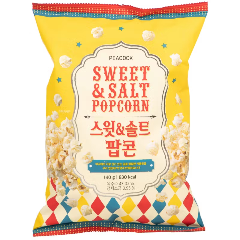 พีค็อก ป๊อปคอร์นรสหวานและเค็ม 140 กรัม Peacock Sweet and Salt Popcorn 140 g.