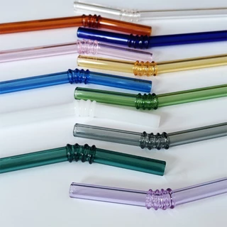(พร้อมส่ง)💖หลอดแก้วสี่วงแหวน borosilicate หลอดดื่มแบบใช้ซ้ำได้ 1 ชิ้น 8 มม.