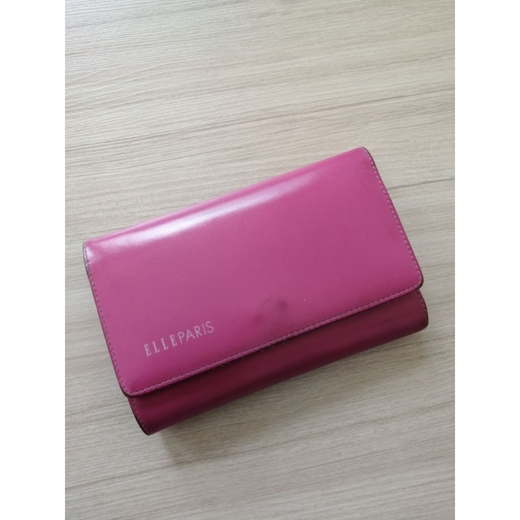 กระเป๋าตังค์ ELLE Paris ของแท้ สีชมพู กระเป๋าเงินผู้หญิง ใส่สตางค์ ใส่บัตร ใส่เหรียญ