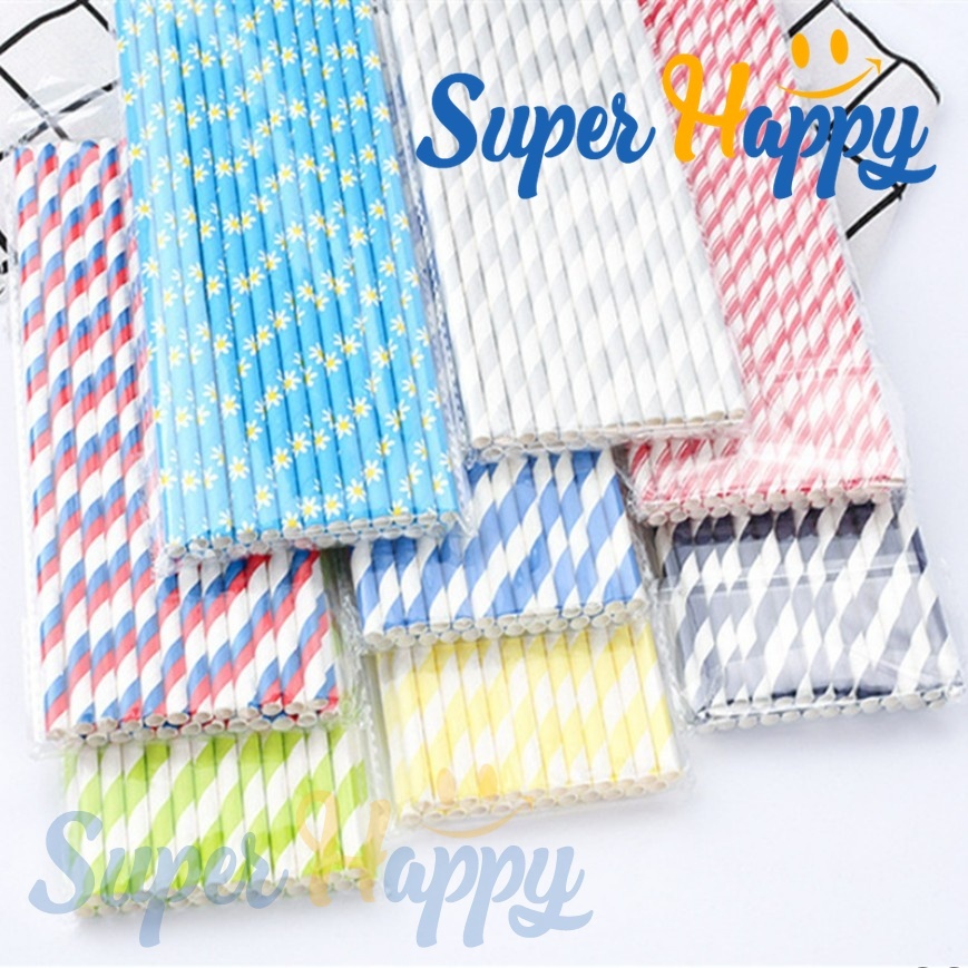 หลอดกระดาษ( Pack50ชิ้น) ย่อยสลายได้ หลอดดูดน้ำรักษ์โลก หลอดใช้แล้วทิ้ง(Paper Straw Biodegradable)