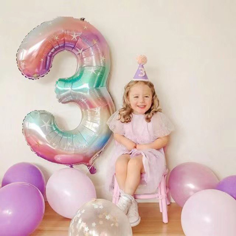 ลูกโป่งวันเกิด ขนาด 40 นิ้ว ธีมสีรุ้งพาสเทล balloon ลูกโป่งฟอยล์ ตัวเลขสำหรับตกแต่งงานปาร์ตี้วันเกิด ส่งจากไทย